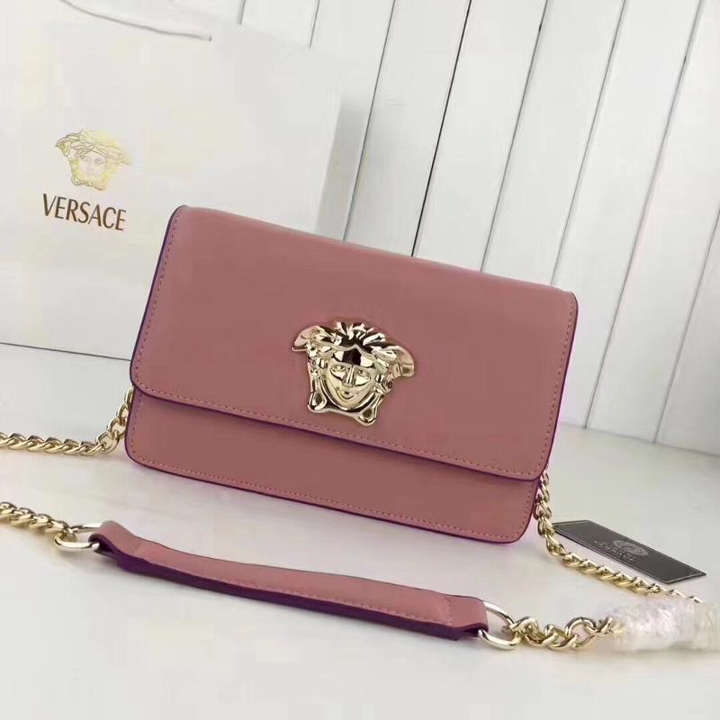 Versace Chain Handbags DGB7203 Plain Pink Gold Button